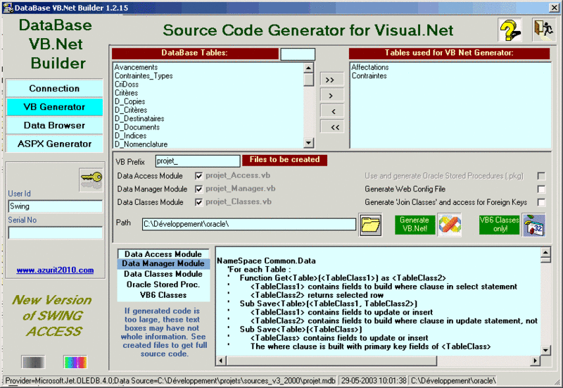DataBase VB Net Builder Screenshot